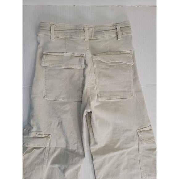 Zara Cargo Jeans Womens Sz 4 Straight Whide High Rise Rigid Utility Pockets Tan - Picture 8 of 8